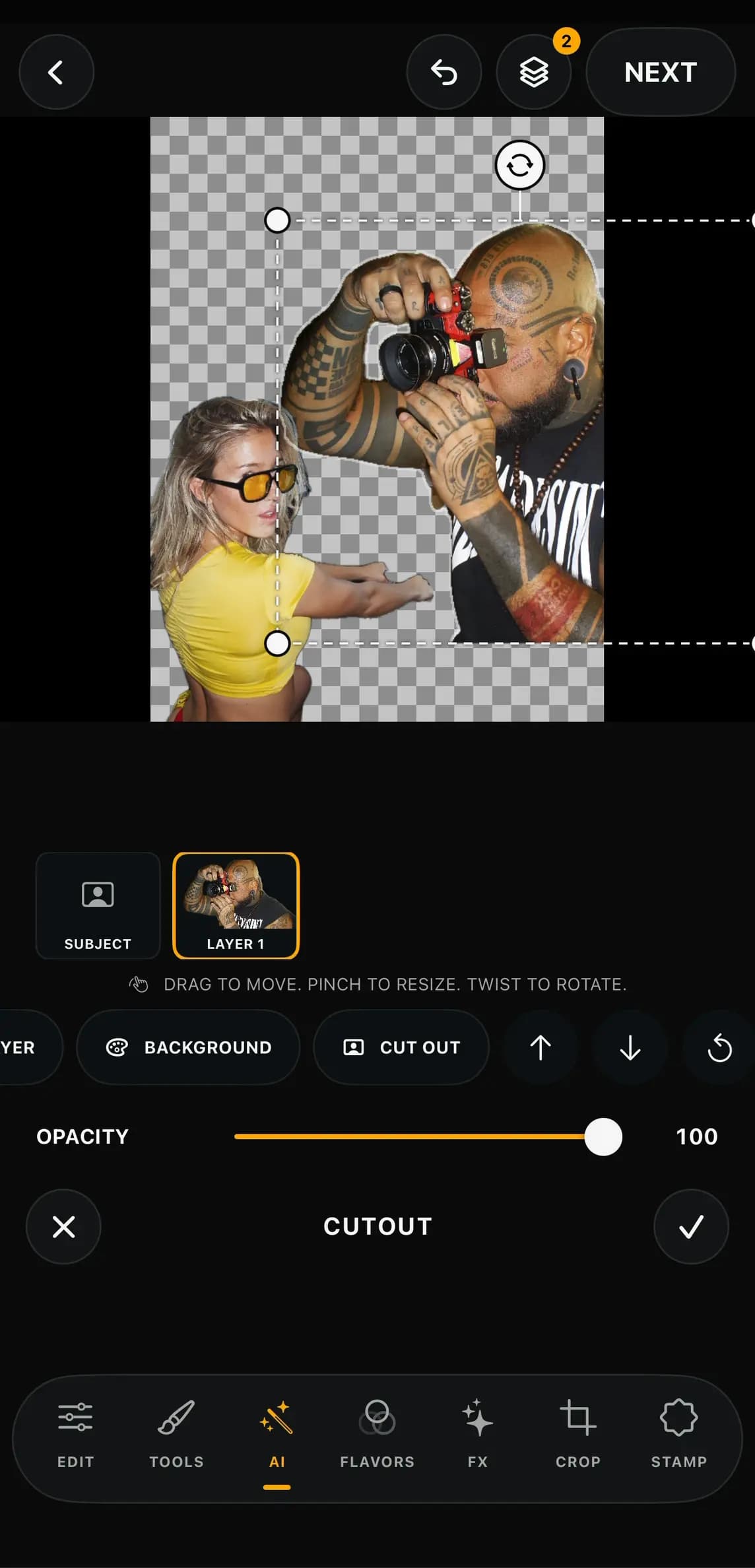 Ohrangutang Studio isolating a subject with Cutout on iPhone