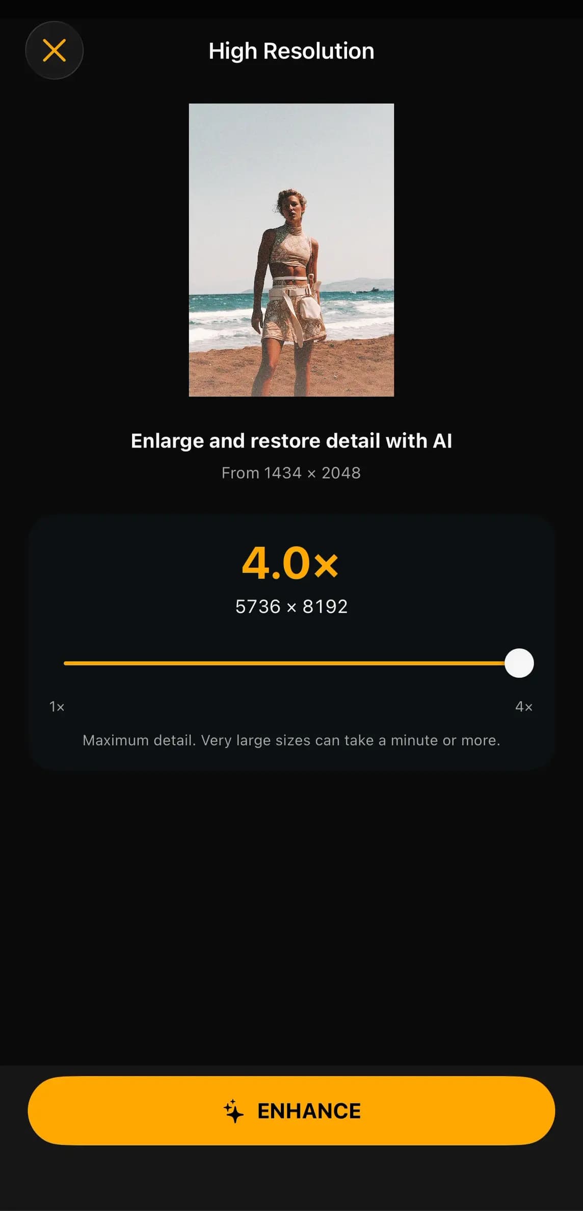 Ohrangutang Studio High Resolution enhancement controls on iPhone